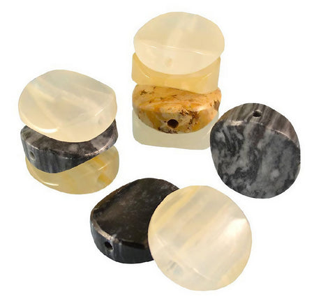 Assorted Onyx Smoke Stones in various colors and finishes, 1.5 inch size, displayed on white background