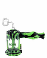 Ooze Clobb 4 in 1 Silicone Pipe in Green - Side View with Quartz Banger