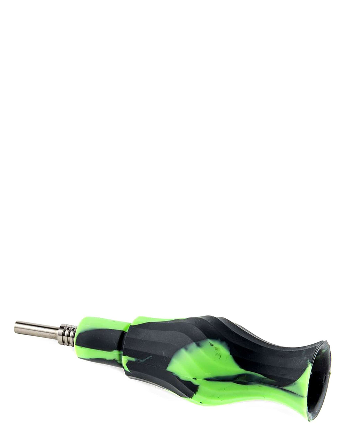 Ooze Clobb 4 in 1 Silicone Pipe in Black and Green, Side View with Titanium Nail