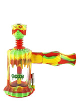 Ooze Clobb 4-in-1 Silicone Pipe in Rasta colors with Quartz Banger, Side View