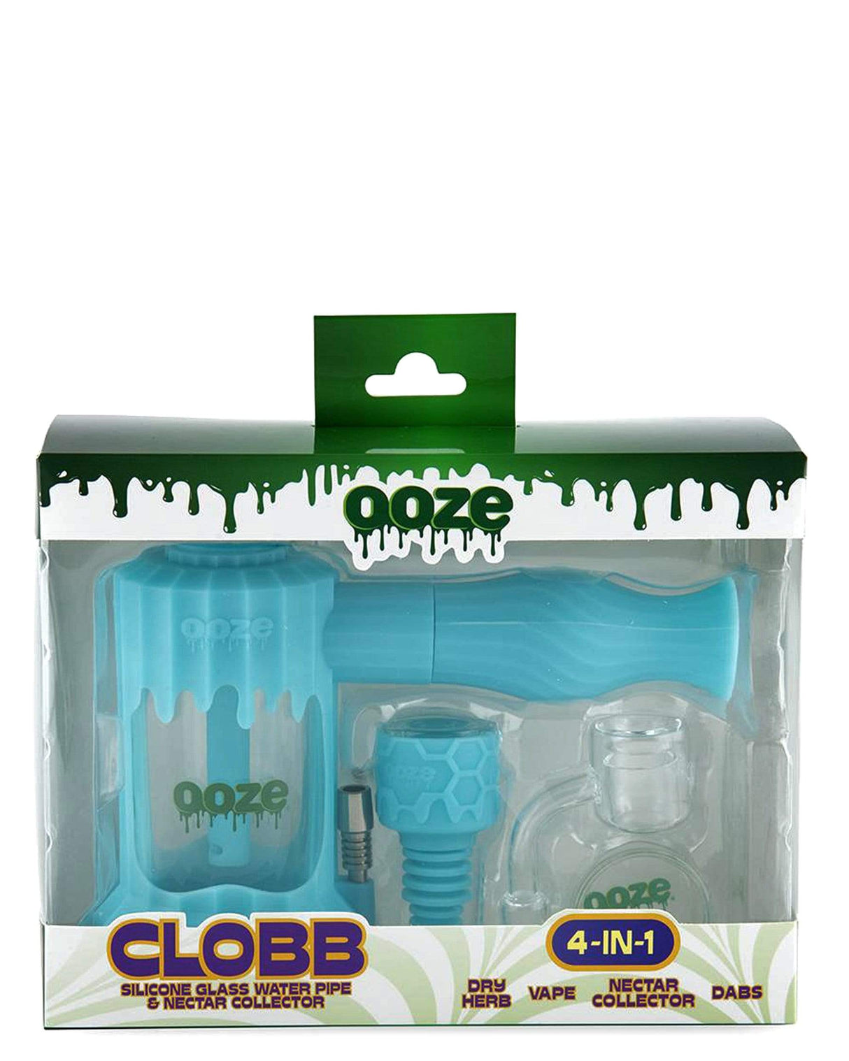 Ooze Clobb 4-in-1 Silicone Pipe in Teal, Hammer Design, for Dry Herbs & Concentrates, Front View