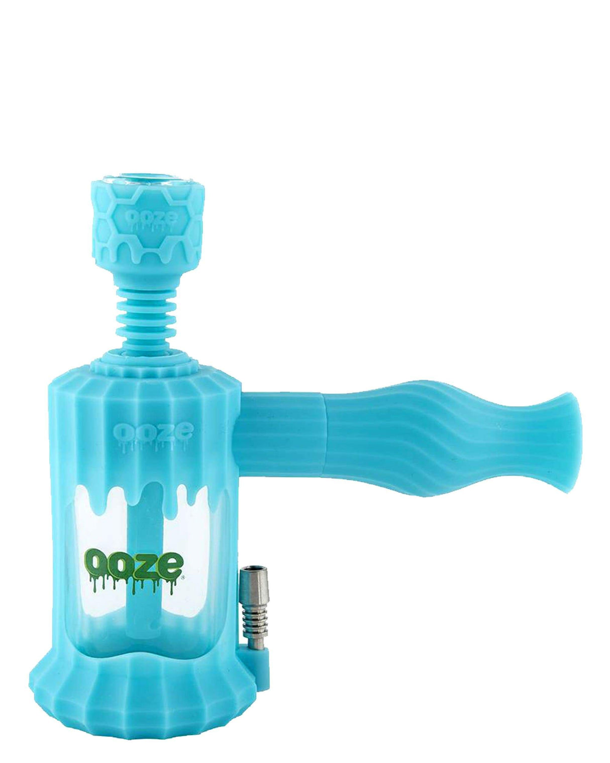 Ooze Clobb 4-in-1 Silicone Pipe in Teal, Hammer Design, Side View for Dry Herbs and Concentrates