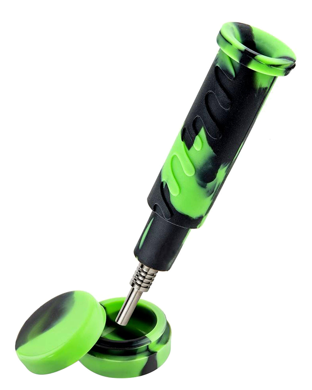 Ooze Cranium Bong & Dab Rig in green, angled view, with silicone body and quartz banger