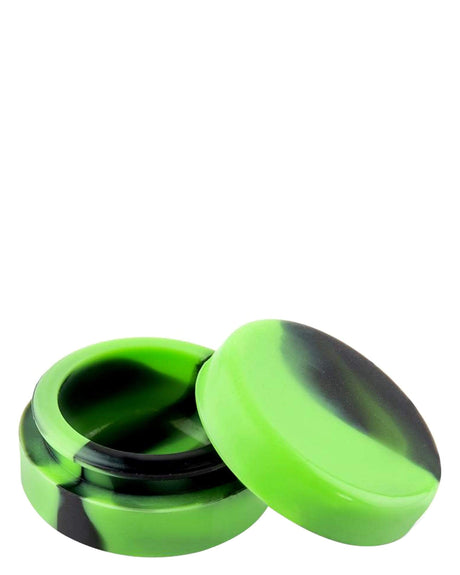Ooze Cranium Bong & Dab Rig in green, silicone stash jar open, front view on white background