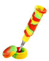 Ooze Cranium Bong & Dab Rig in vibrant rainbow colors, side view with quartz banger, for dry herbs and concentrates