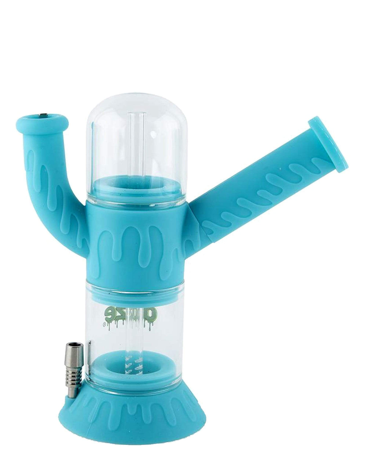 Ooze Cranium Bong & Dab Rig in Teal with Quartz Banger - Front View