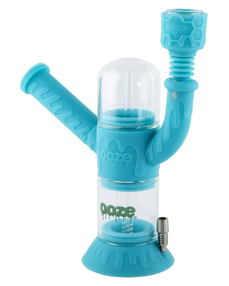 Ooze Cranium Bong & Dab Rig in Teal with Percolator and Quartz Nail - Front View