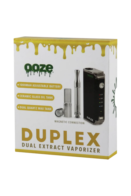 Ooze Duplex Dual Extract Vaporizer with adjustable battery and ceramic tank, front view on white background