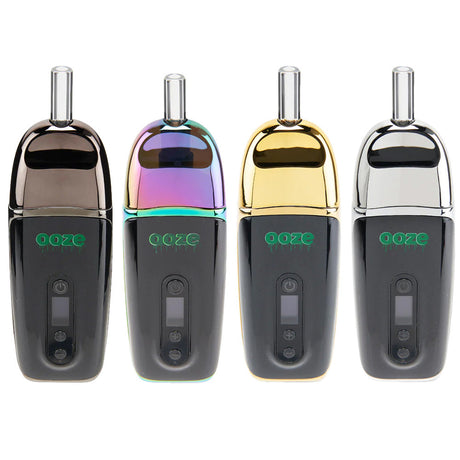 Ooze Flare Dry Herb Vaporizers with 2200mAh battery, front view, showing four color variants