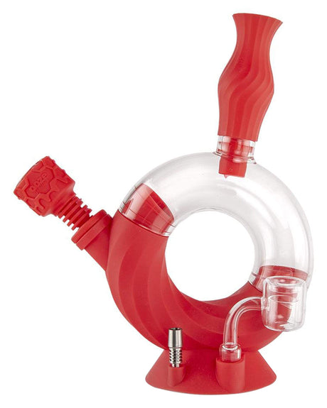 Ooze Ozone Silicone Bong in Scarlet with clear bubble design, slitted percolator, and sturdy base - side view