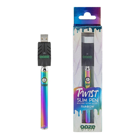 Ooze Slim Twist Vape Battery in Rainbow with Charger, Portable 510 Thread - Front View
