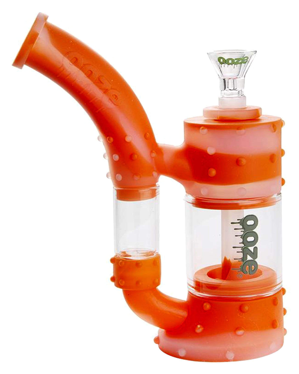 Ooze Stack Silicone Bubbler in Orange - 7" Dab Rig with Percolator, Front View