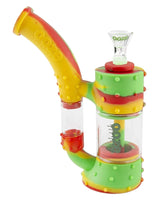 Ooze Stack Silicone Bubbler in Rasta colors, angled side view showing percolator and bowl