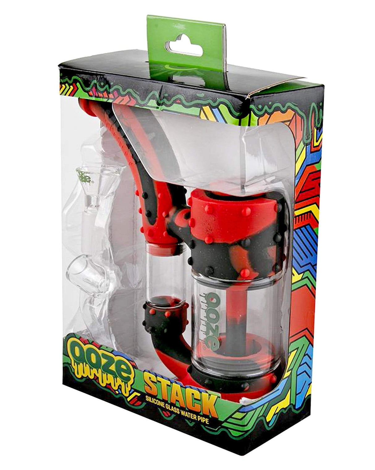 Ooze Stack Silicone Bubbler in packaging, red and black design, for dry herbs and concentrates