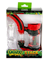 Ooze Stack Silicone Bubbler in packaging, Rasta color, versatile for dry herbs and concentrates