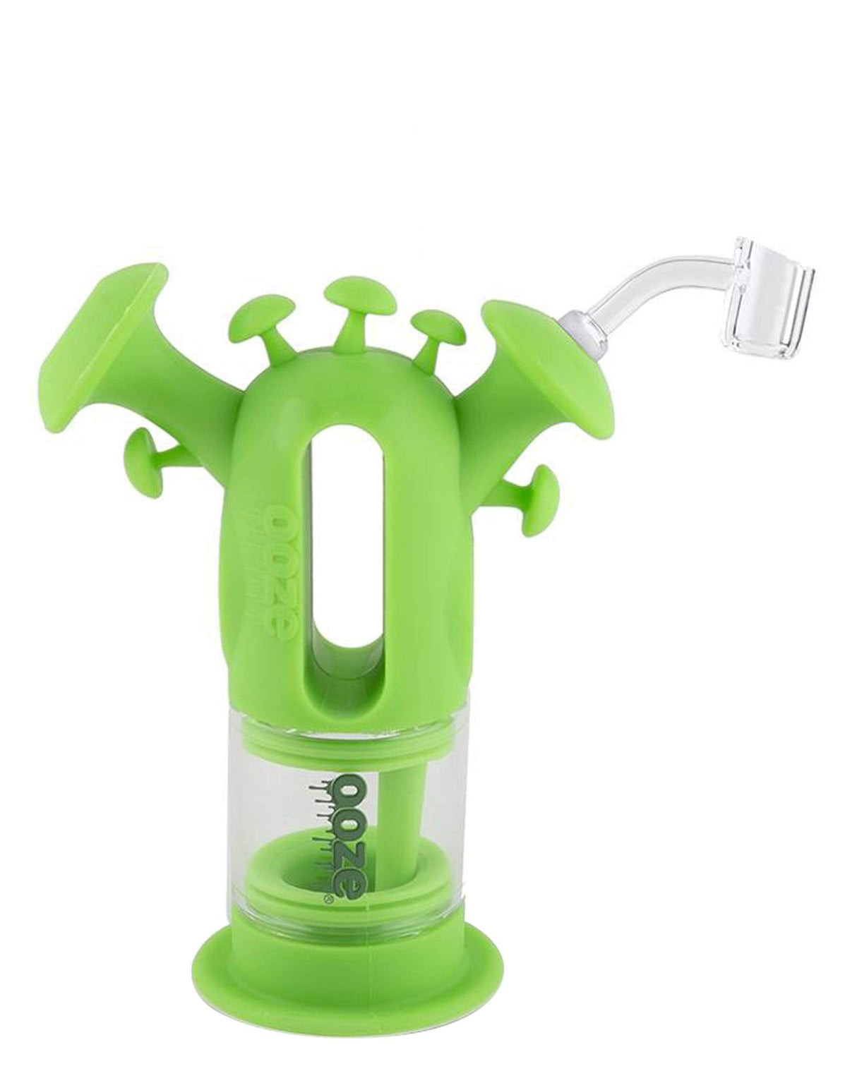 Ooze - Trip Silicone Bubbler in Green, Front View, 45 Degree Quartz Banger, For Dry Herbs & Concentrates
