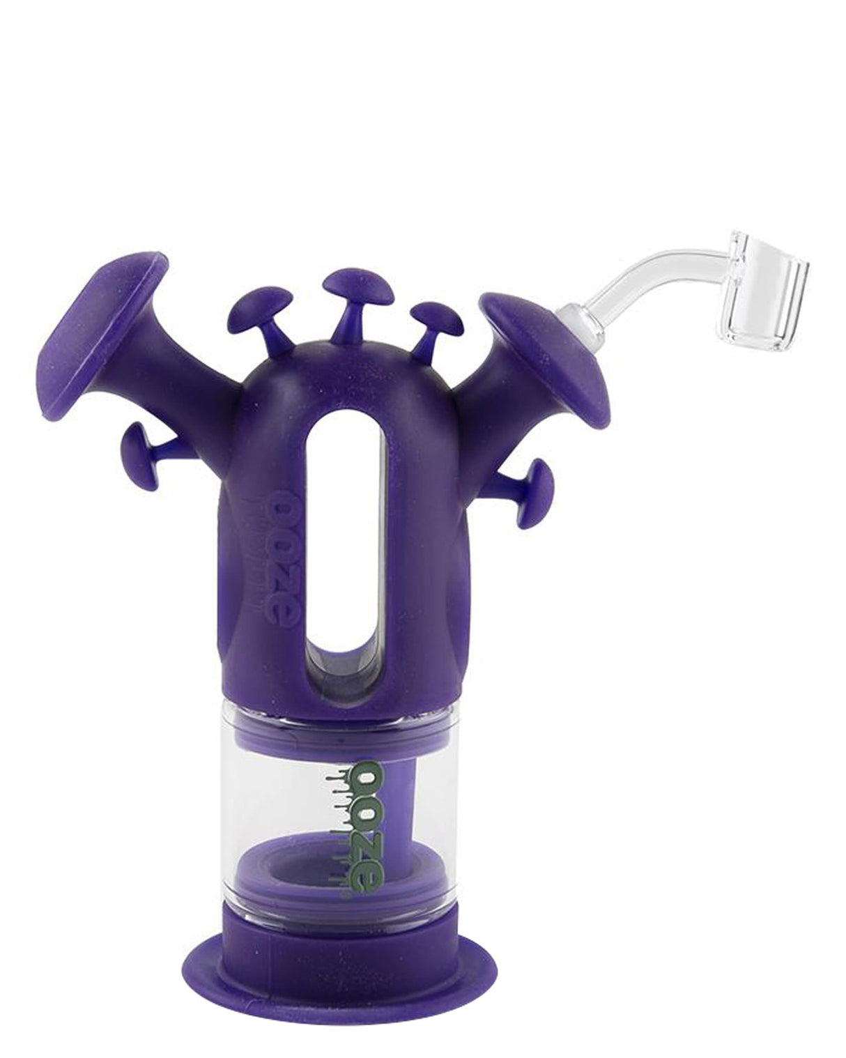 Ooze Trip Silicone Bubbler in Purple with Quartz Bowl, Front View, Ideal for Dry Herbs and Concentrates