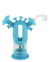 Ooze - Trip Silicone Bubbler in Teal with Quartz Banger, 45 Degree Joint - Front View