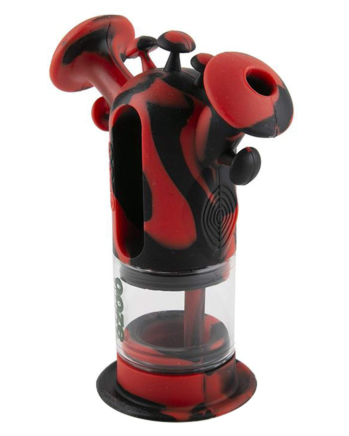 Ooze - Trip Silicone Bubbler in Rasta colors, 45-degree joint, front view on white background
