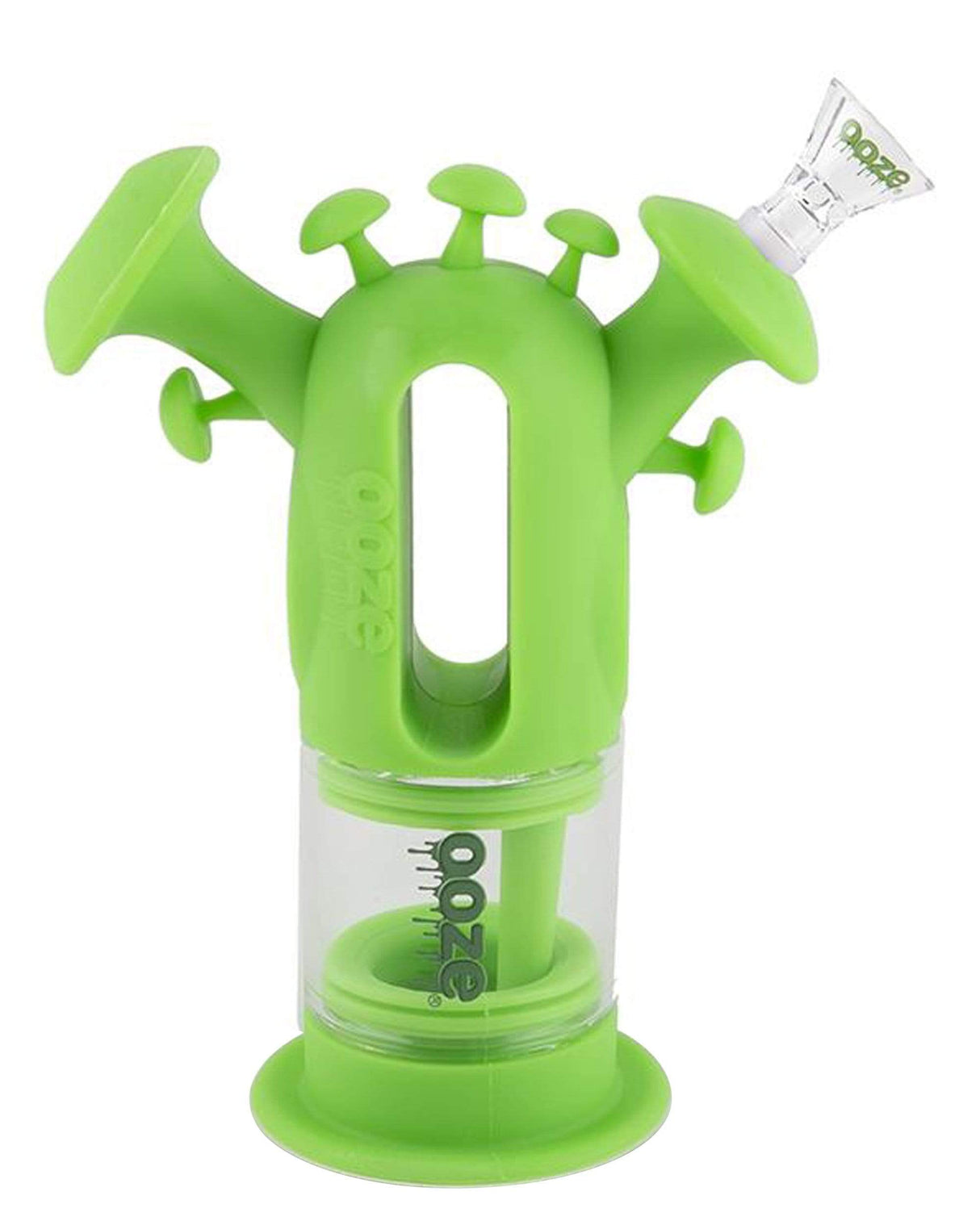 Ooze Trip Silicone Bubbler in Green with Quartz Bowl and Percolator, Front View