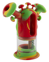 Ooze - Trip Silicone Bubbler in Rasta colors, front view, with quartz banger and percolator
