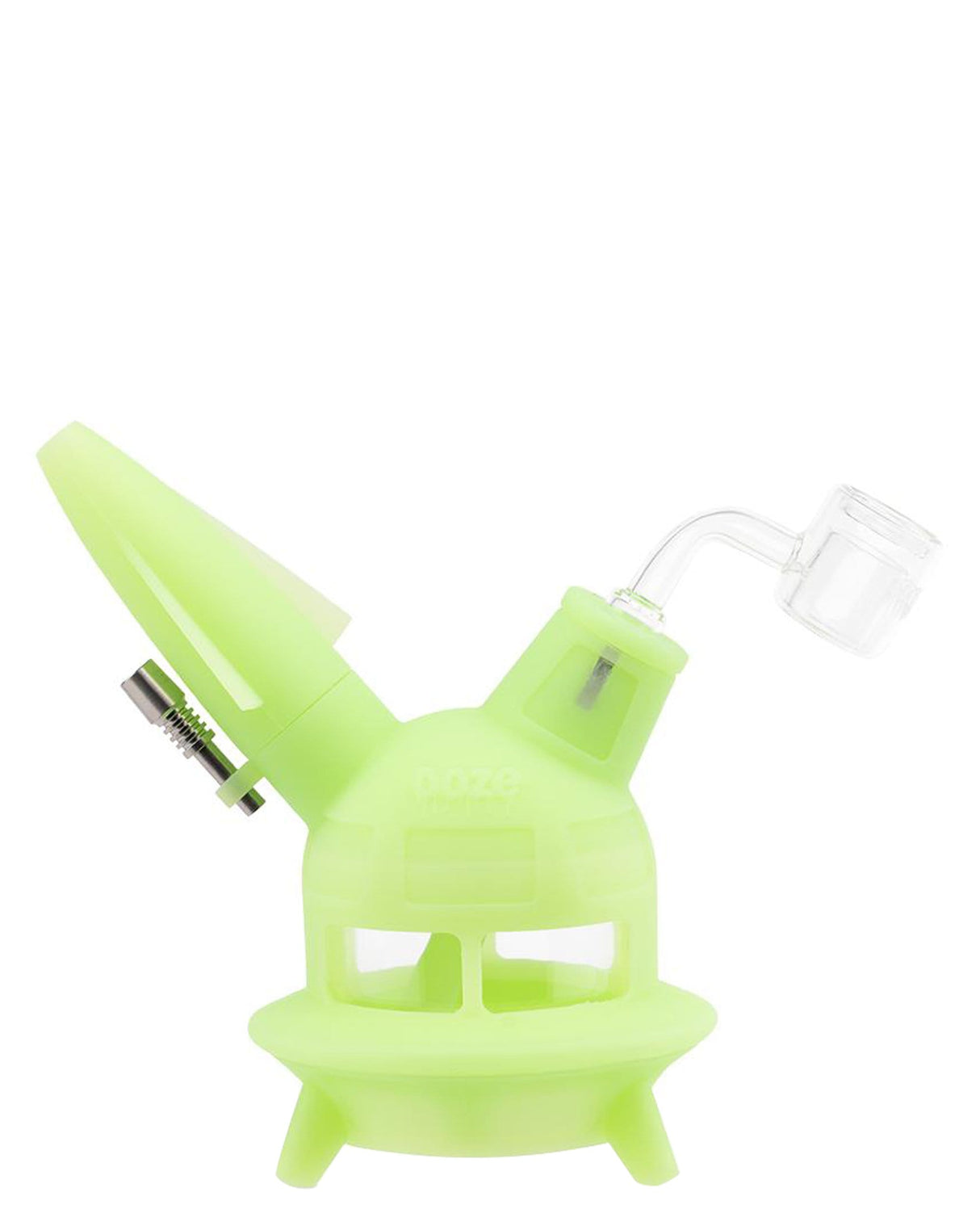 Ooze - UFO Silicone Bong in Glow in the Dark Green with Slitted Percolator and Borosilicate Glass