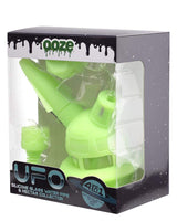 Ooze UFO Silicone Bong in Green, 7" Height, Packaged View, for Dry Herbs and Concentrates