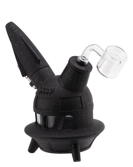 Ooze UFO Silicone Bong in Black with Slitted Percolator and Glass Bowl - Side View