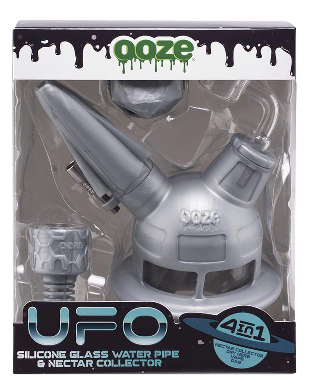 Ooze UFO Silicone Bong with Slitted Percolator, 7" Height, for Dry Herbs and Concentrates, Front View