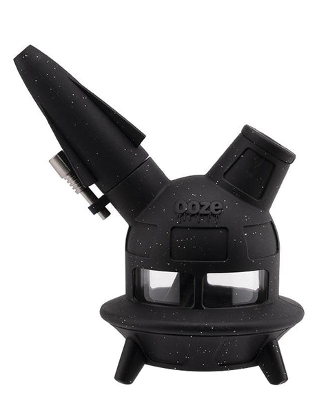 Ooze UFO Silicone Bong in Black with Slitted Percolator and Stash Storage, Front View