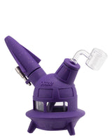 Ooze UFO Silicone Bong in purple with borosilicate glass bowl, side view on white background