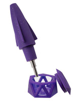 Ooze UFO Silicone Bong in purple with slitted percolator and stash storage, front view on white background