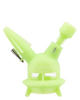 Ooze UFO Silicone Bong in Glow Green with Slitted Percolator, Front View on White Background