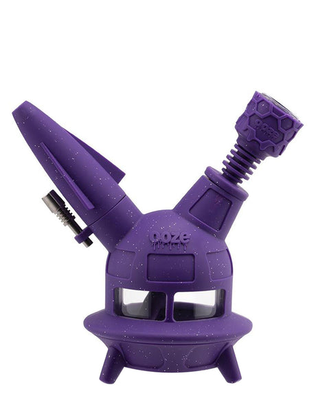 Ooze UFO Silicone Bong in Shimmer Purple with Slitted Percolator and Stash Storage, Front View