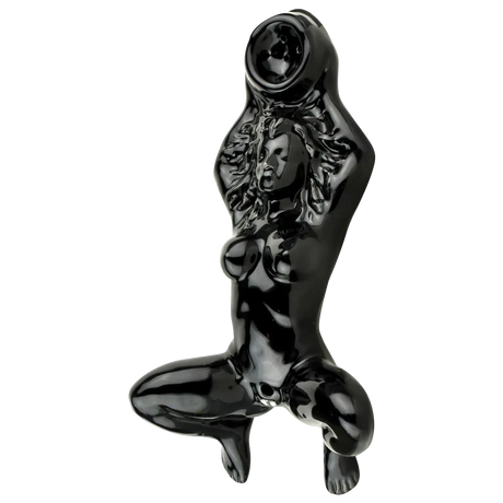 Black Ceramic Oracle at Delphi Priestess Hand Pipe, 9" Compact Design for Dry Herbs