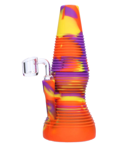 Vibrant Orange Crush Silicone Dab Rig with Quartz Banger, Portable 8" Size, Front View