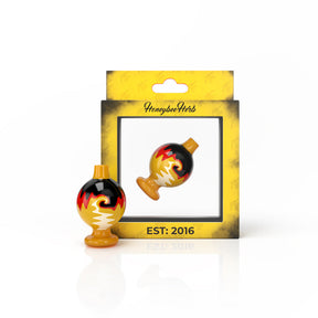 Honeybee Herb Inferno Bubble Carb Cap in Orange with Flame Design for Dab Rigs, Front View