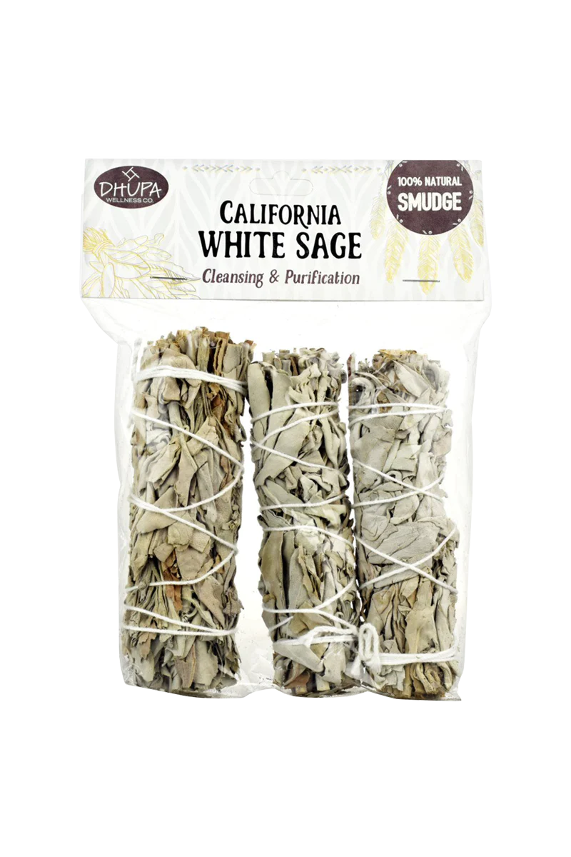Three bundled Organic White Sage Smudge Sticks for cleansing and purification
