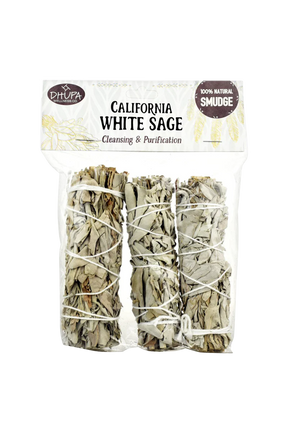 Three bundled Organic White Sage Smudge Sticks for cleansing and purification