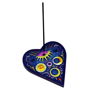 Blue Ouija Planchette Incense Burner with celestial design, front view on white background