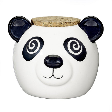 Fantasy Ceramic Panda Stash Jar front view with cork lid, perfect for novelty home decor.