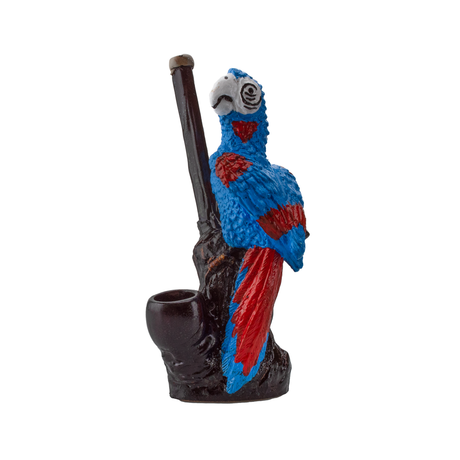Medusa Customs Hand Carved Parrot Pipe, Vivid Blue and Red, Side View