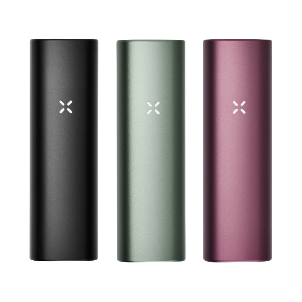PAX Plus 2-in-1 Vaporizers in black, sage, and burgundy - front view on white background