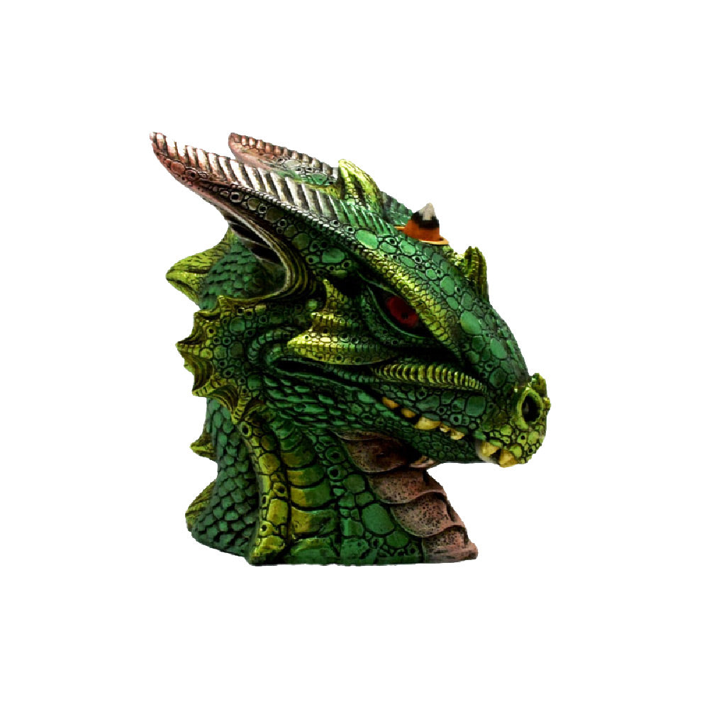 Peaceful Fire Dragon Backflow Incense Burner in Polyresin, 6" Size - Front View