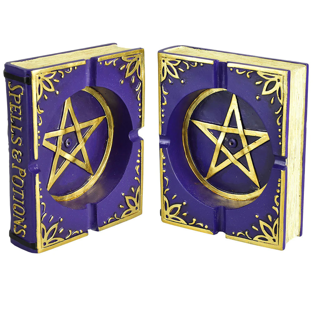 Pentagram Book Incense Burner/Ashtray with Polyresin Craftsmanship - Front View
