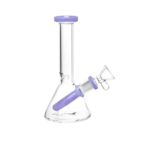 Petite Travel Beaker Water Pipe with Purple Accents, 6" Borosilicate Glass, 45 Degree Joint