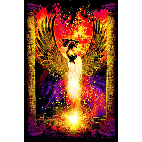 Phoenix Rebirth Blacklight Poster with UV Reactive Colors, 24" x 36" Front View