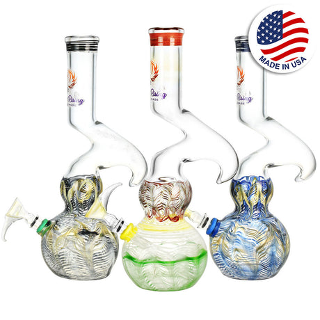 Phoenix Rising 12" Bubble Base Water Pipes with Hook in Borosilicate Glass, Various Colors