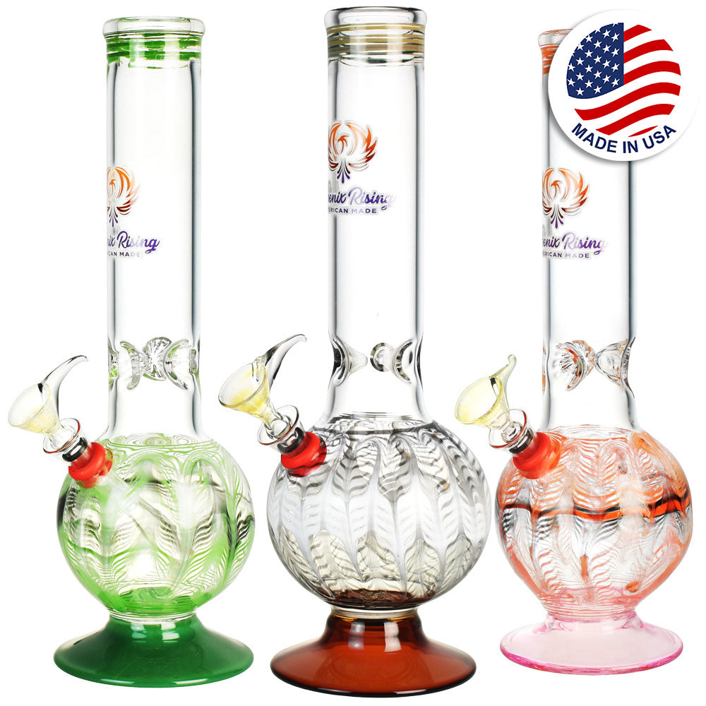 Phoenix Rising 12" Bubble Base Water Pipes in various colors front view with American flag
