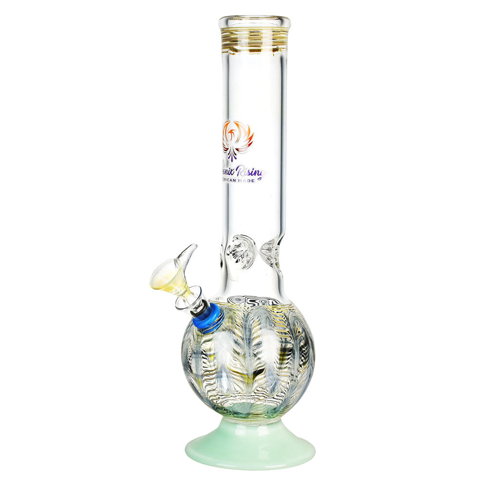 Phoenix Rising 12" Bubble Base Water Pipe, Borosilicate Glass, Front View on White